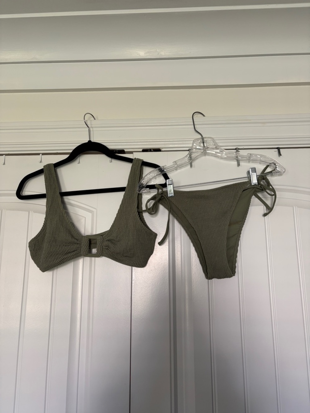 aerie Olive Ribbed Square-Front Bikini Top with Tie-Side Bottoms